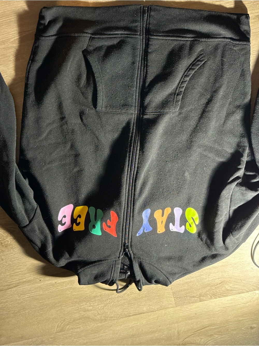 Black Stay Free Colorful Graphic Zip Jacket Size Large